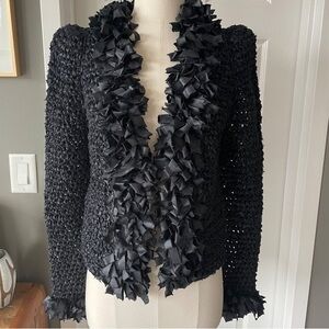 Estelle Gracer Vintage 80s 90s Fiber Art fringe Crocheted Cardigan Sweater boho